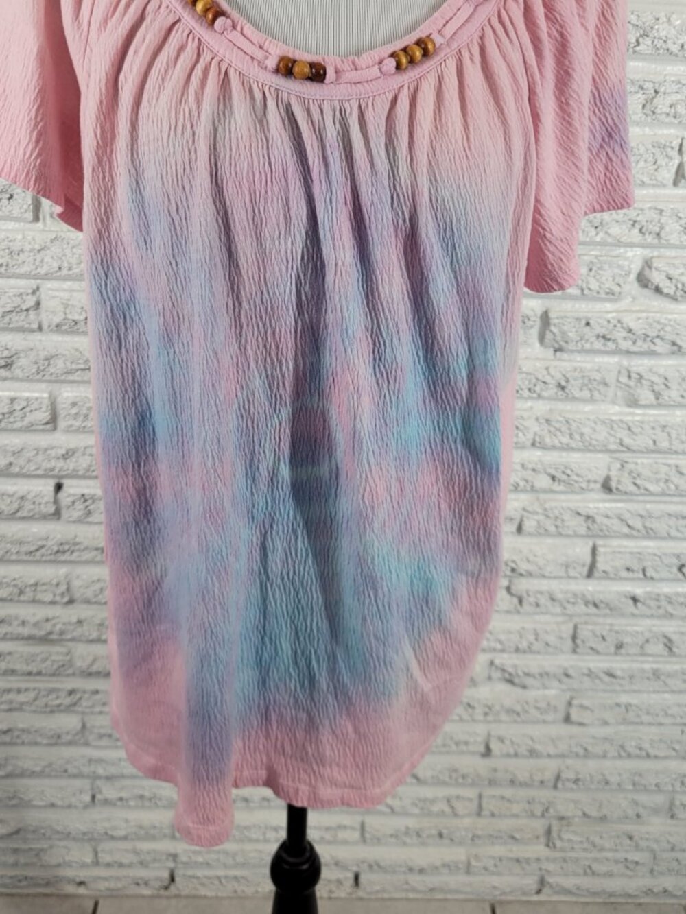 Just My Size 1X Multicolor Tie Dye Tee Beaded Top Cotton Blend Shirt TIE1E - Picture 4 of 8
